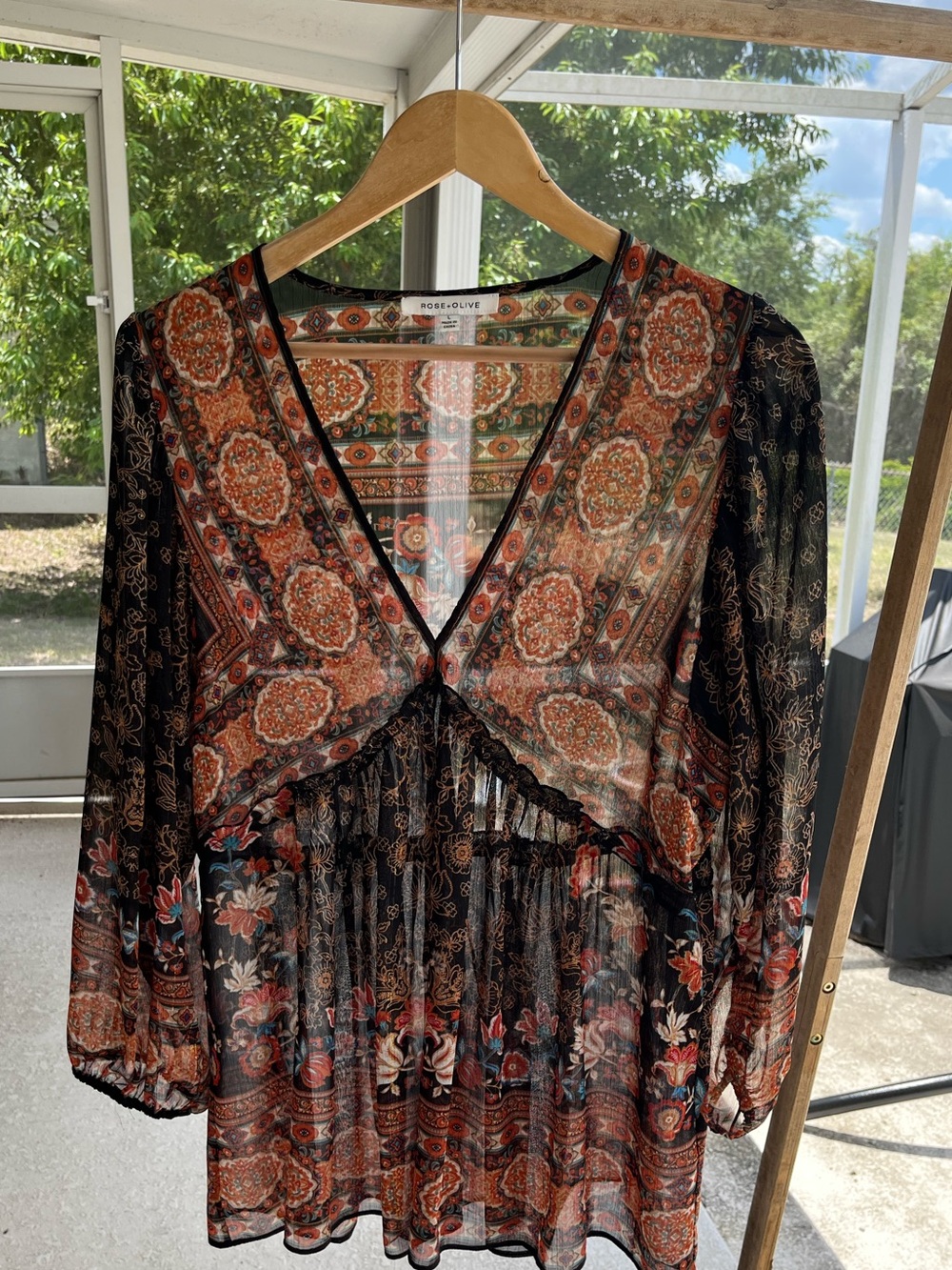 Rose & Olive Sheer Boho Tunic in Black and Rust Floral